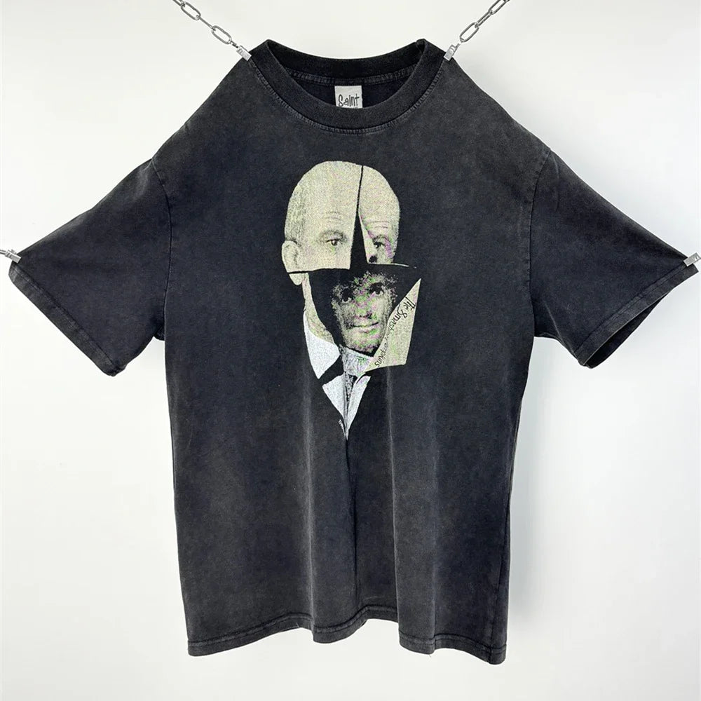 SAINT OF MICHAEL Fashion Streetwear Best Quality Vintage Printed Tops Loose Oversize Tee 100%Cotton Summer T Shirt For Men