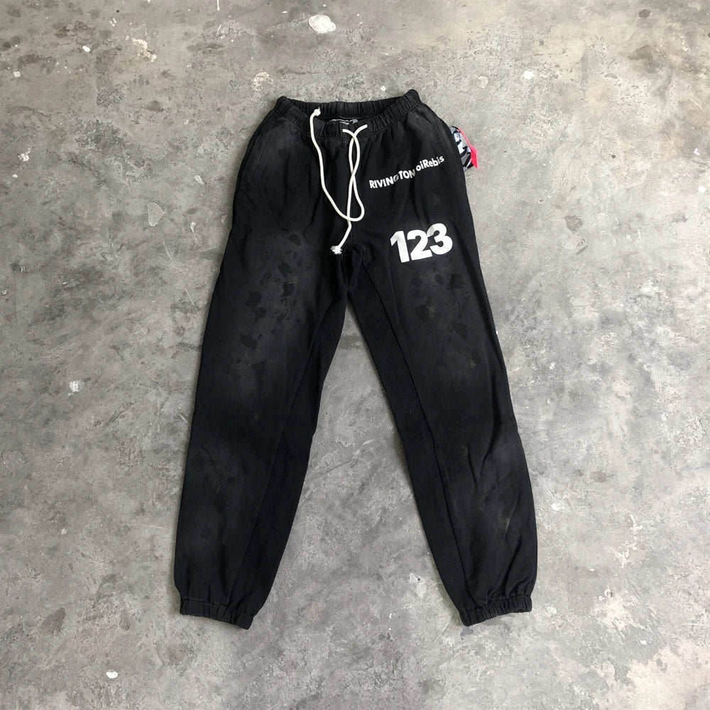 SAINT OF MICHAEL RRR123 Fashion Streetwear Vintage Printed Sweatpants Casual Loose 100%Cotton Drawstring Pants For Men Unisex