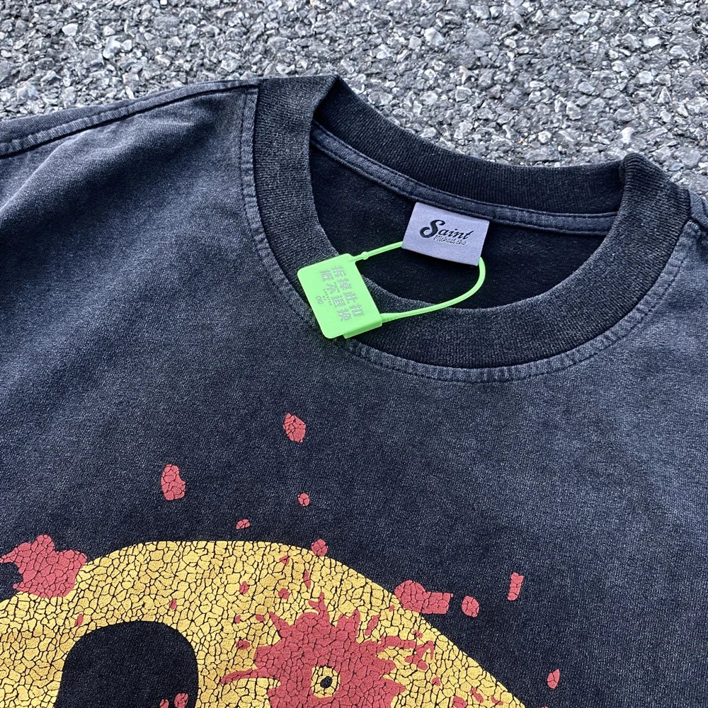 SAINT OF MICHAEL Best Quality Broken Retro Cotton Vintage Clothing Loose Oversized Tees Tops Graphic T Shirt For Men